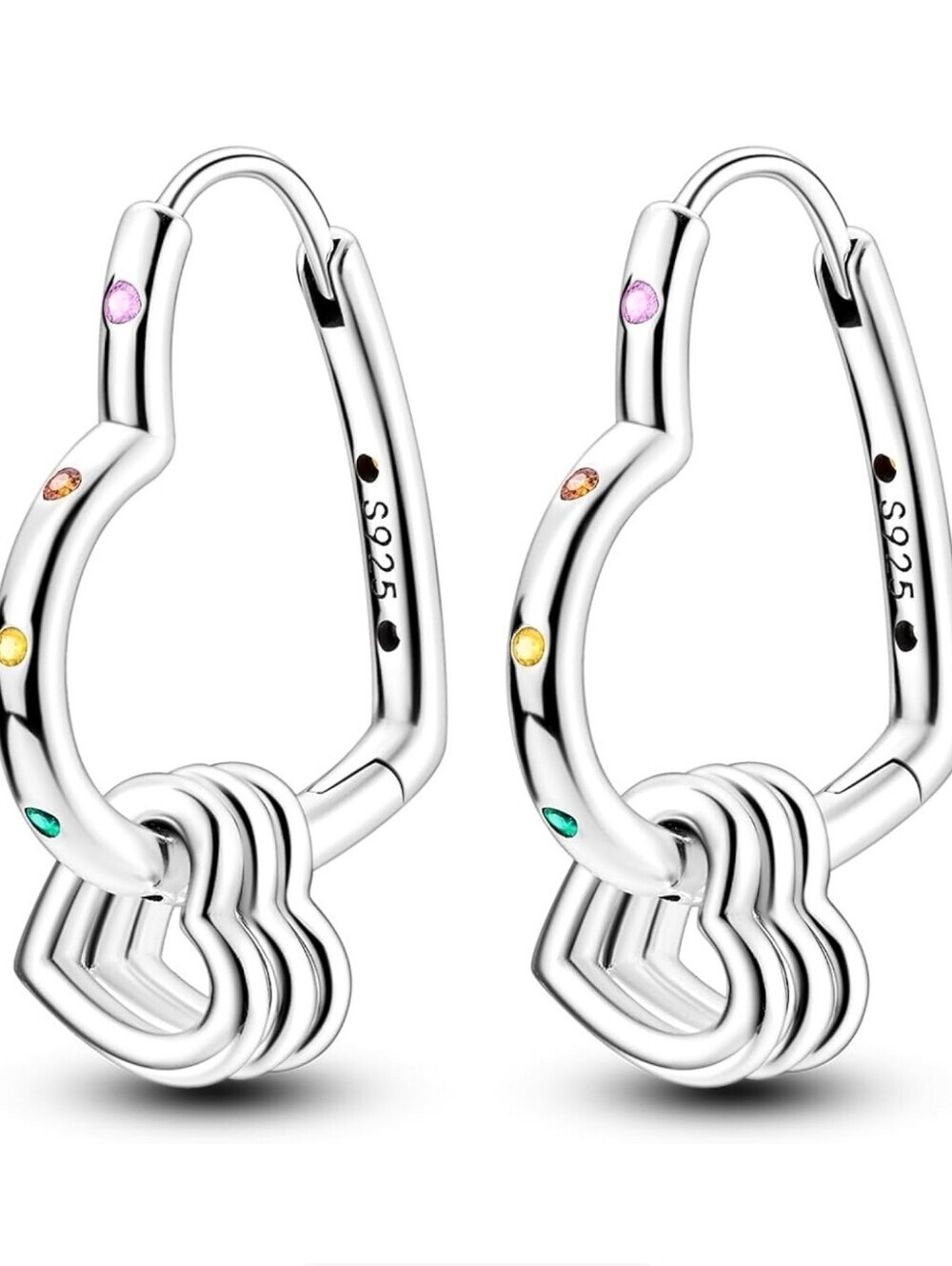 Sterling Silver Multi-Stone Heart Hoop Earrings - Colorful Accents